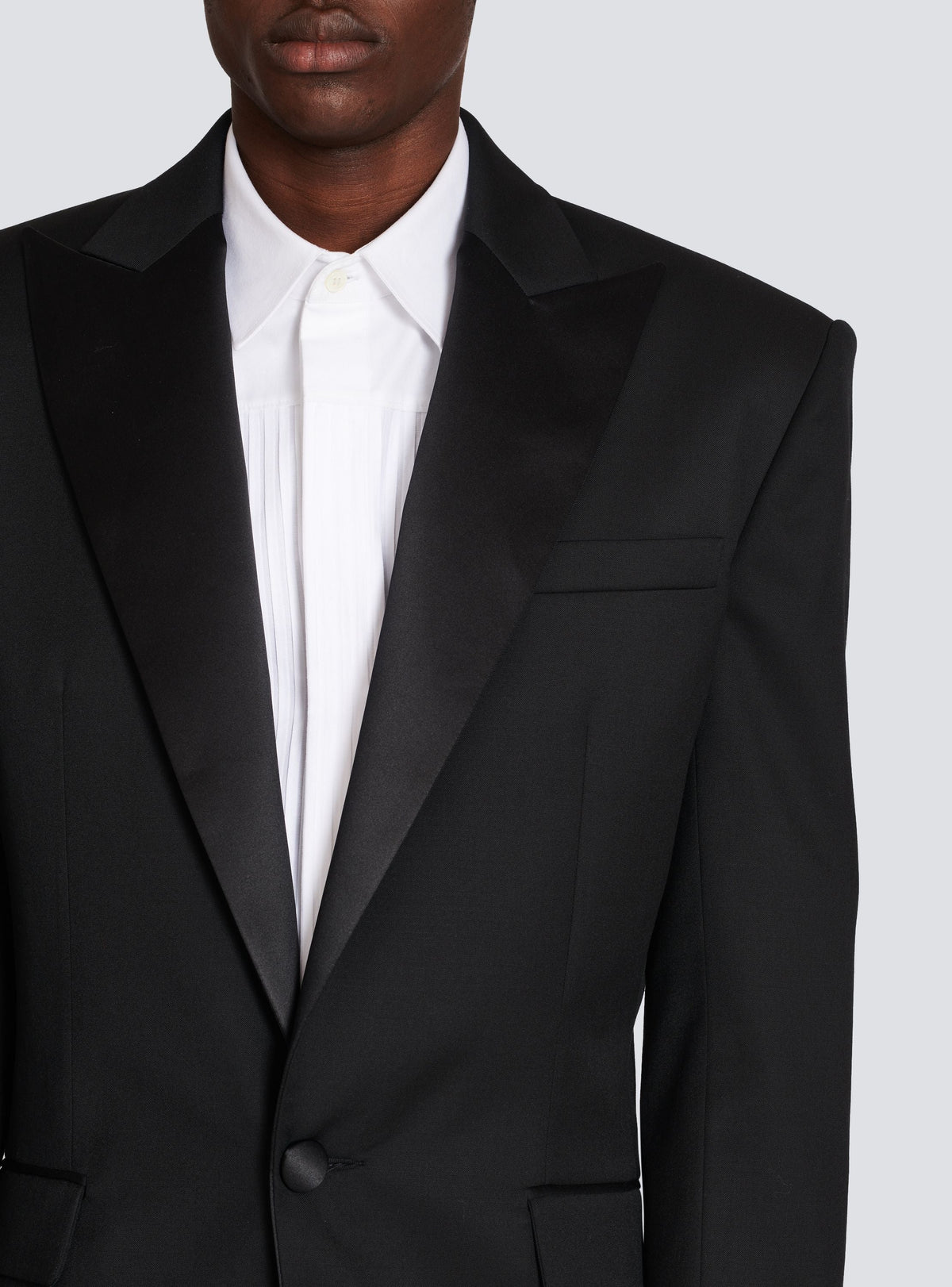 Blazer en laine avec col en satin - Noir
