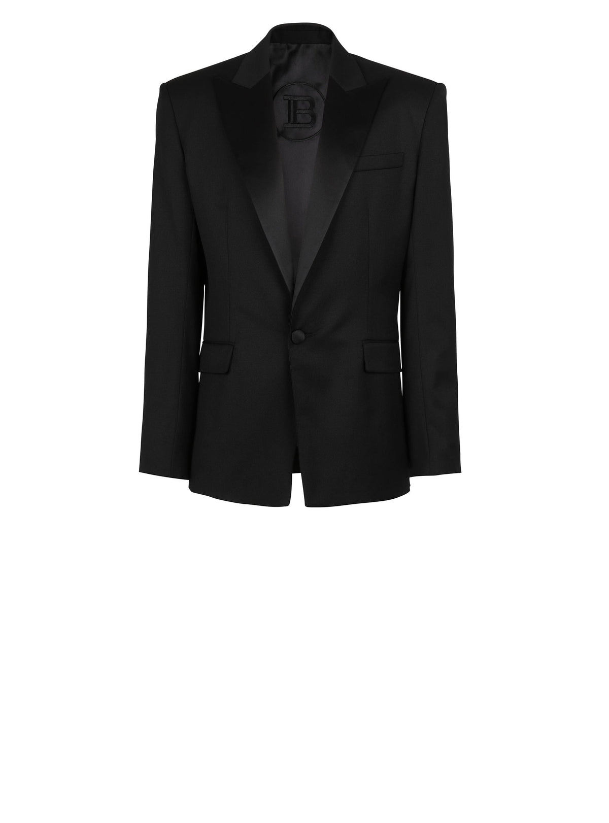 Blazer en laine avec col en satin - Noir