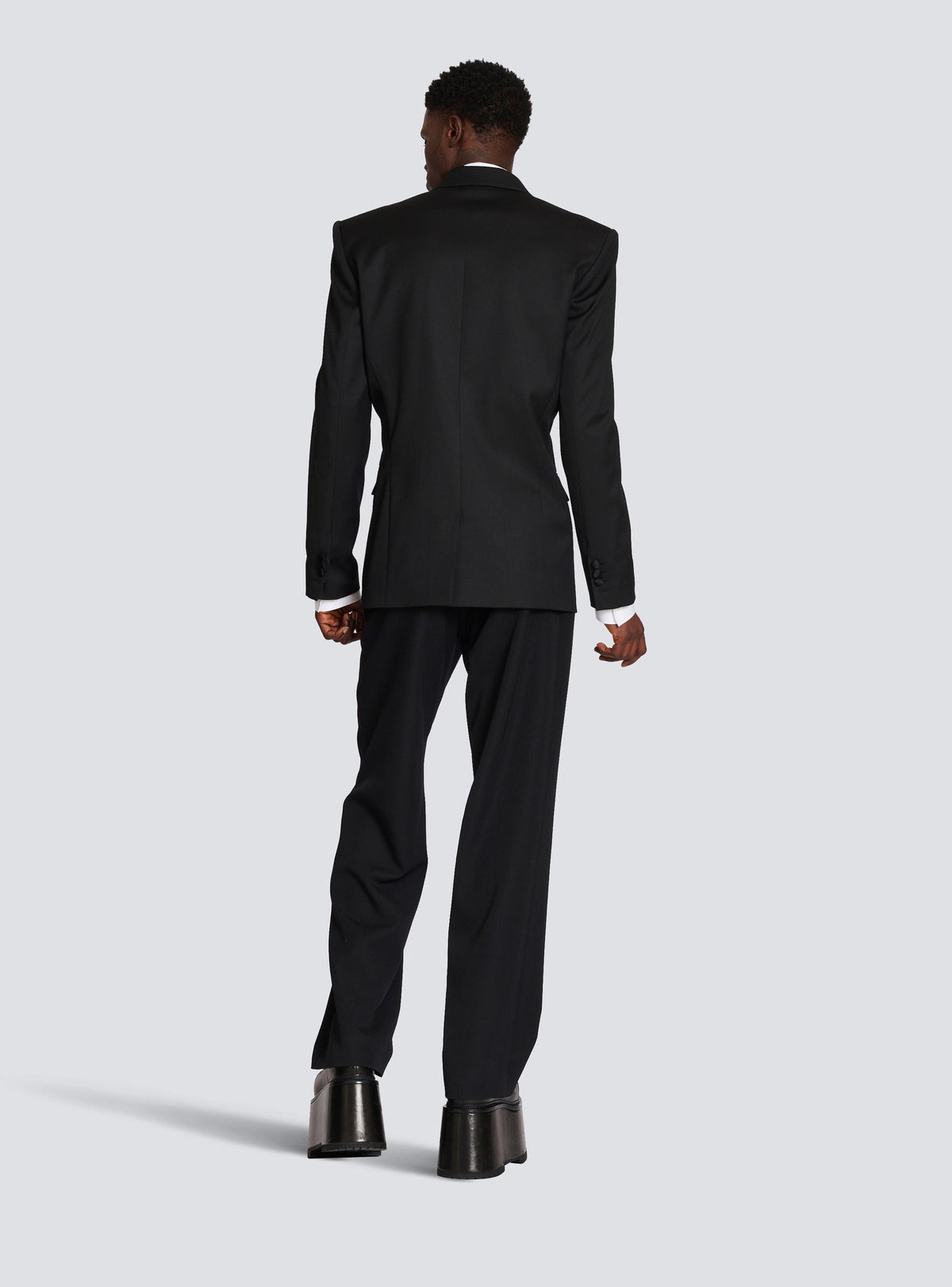 Blazer en laine avec col en satin - Noir