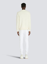 Pull en laine mérinos à logo Balmain paris - Blanc & Bleu Pâle