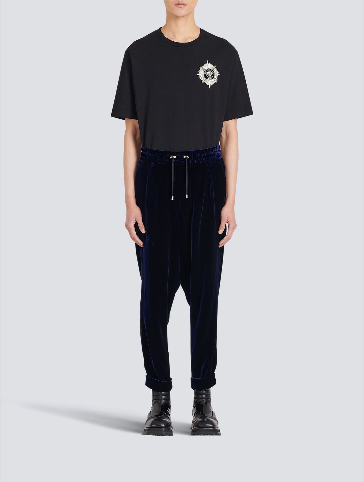 Pantalon bas en velours à l'entrejambe - Bleu Marine