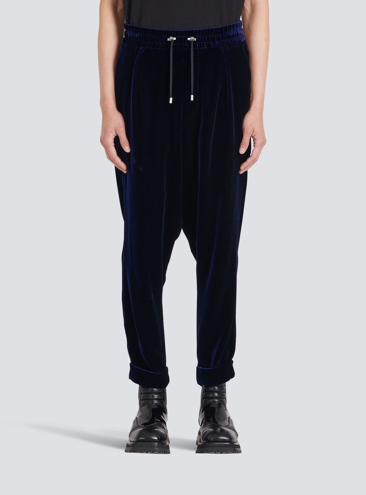 Pantalon bas en velours à l'entrejambe - Bleu Marine
