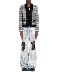 Veste blazer en tweed pied-de-poule brodée - Noir & Blanc