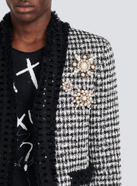 Veste blazer en tweed pied-de-poule brodée - Noir & Blanc