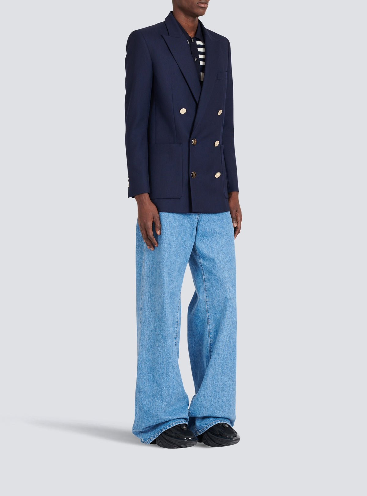 Blazer à double boutonnage en laine - Marine