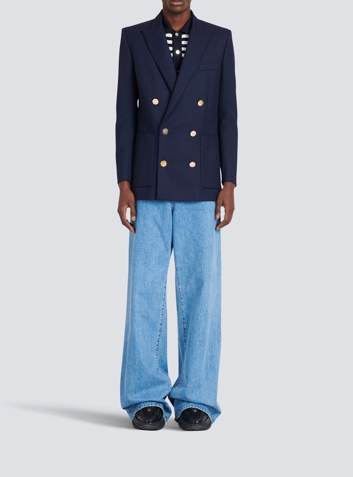 Blazer à double boutonnage en laine - Marine
