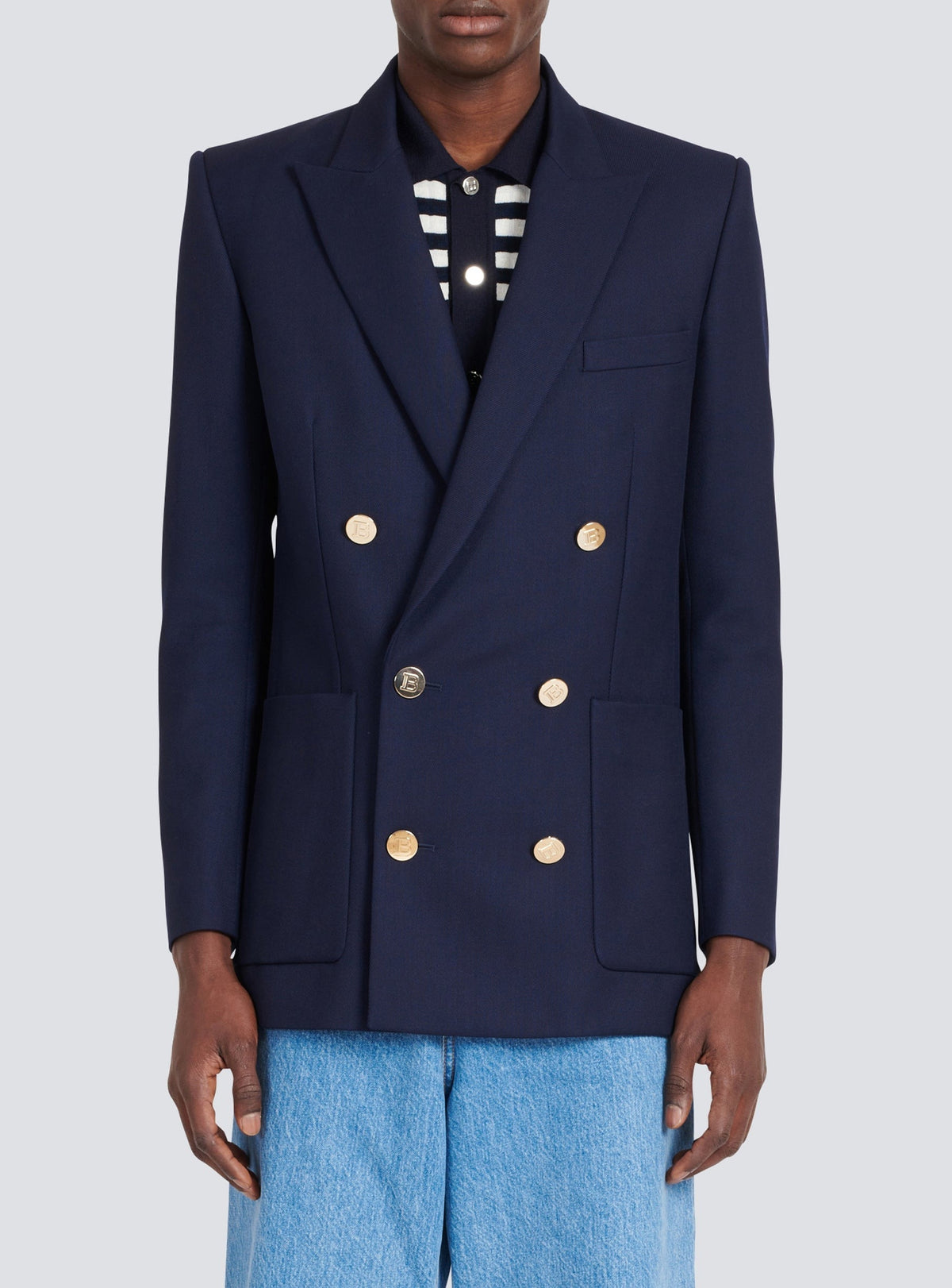 Blazer à double boutonnage en laine - Marine