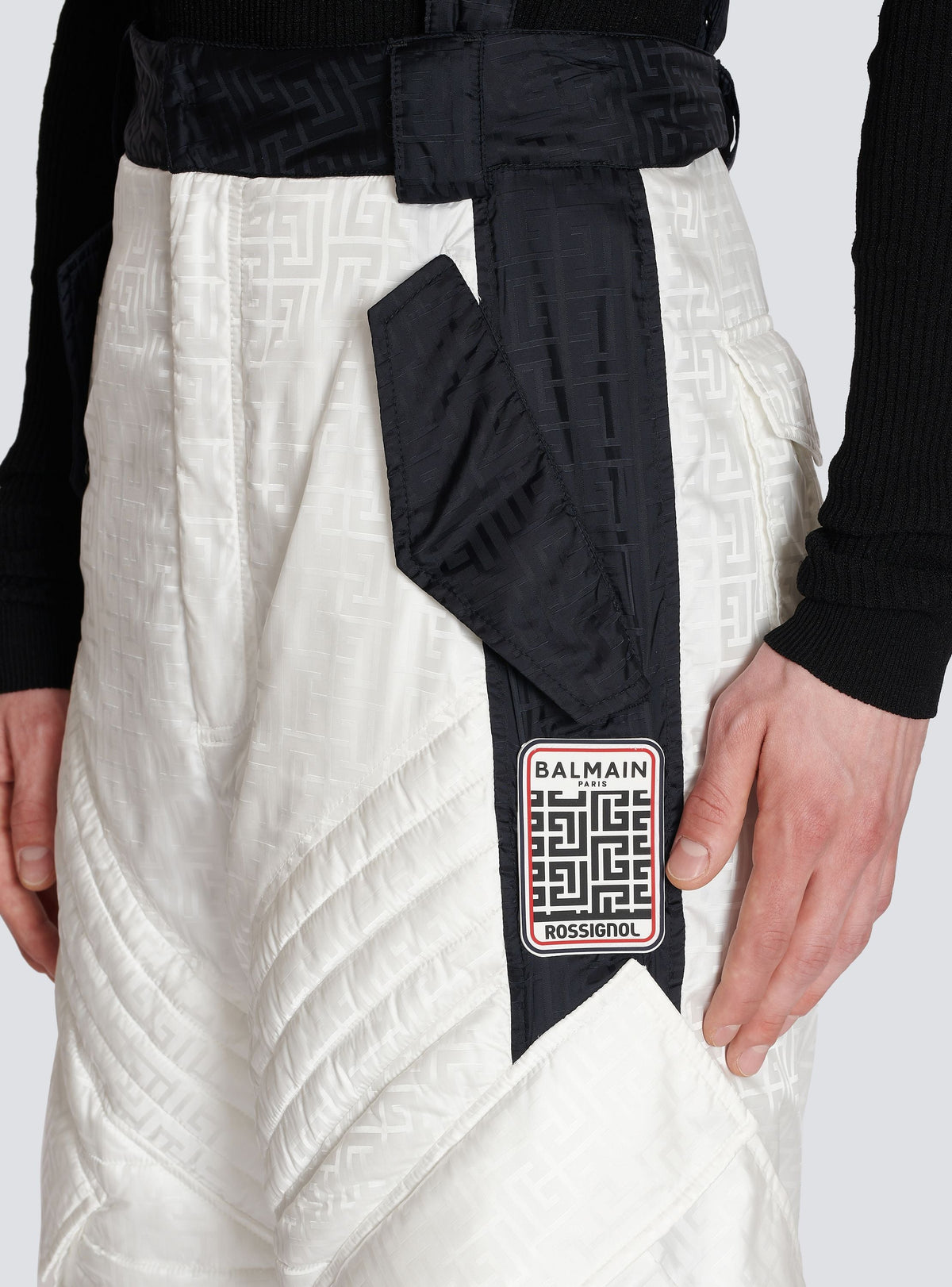 Pantalon de ski à bretelles à monogramme Balmain x Rossignol - Blanc
