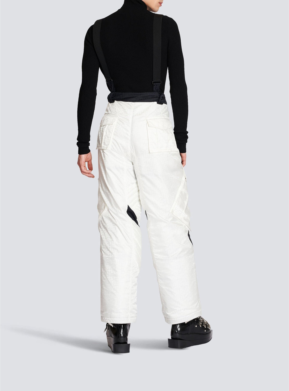 Pantalon de ski à bretelles à monogramme Balmain x Rossignol - Blanc