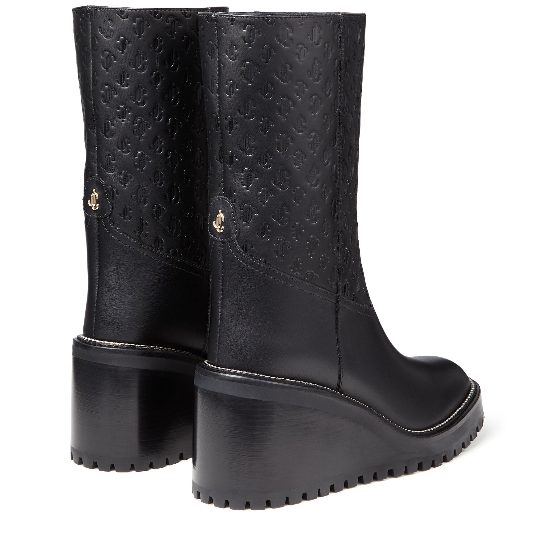Bottes Yola à plateforme 80 en cuir à monogramme JC - Black Intense