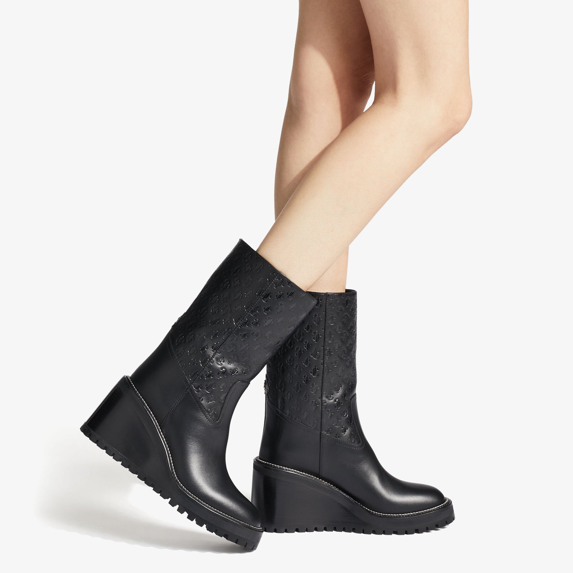 Bottes Yola à plateforme 80 en cuir à monogramme JC - Black Intense