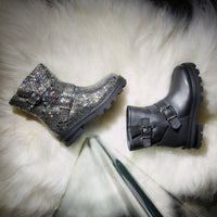 Bottes Jeunesse en daim avec cristaux - Anthracite