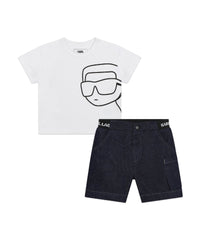 Ensemble t-shirt short en coton - Blanc Bleu