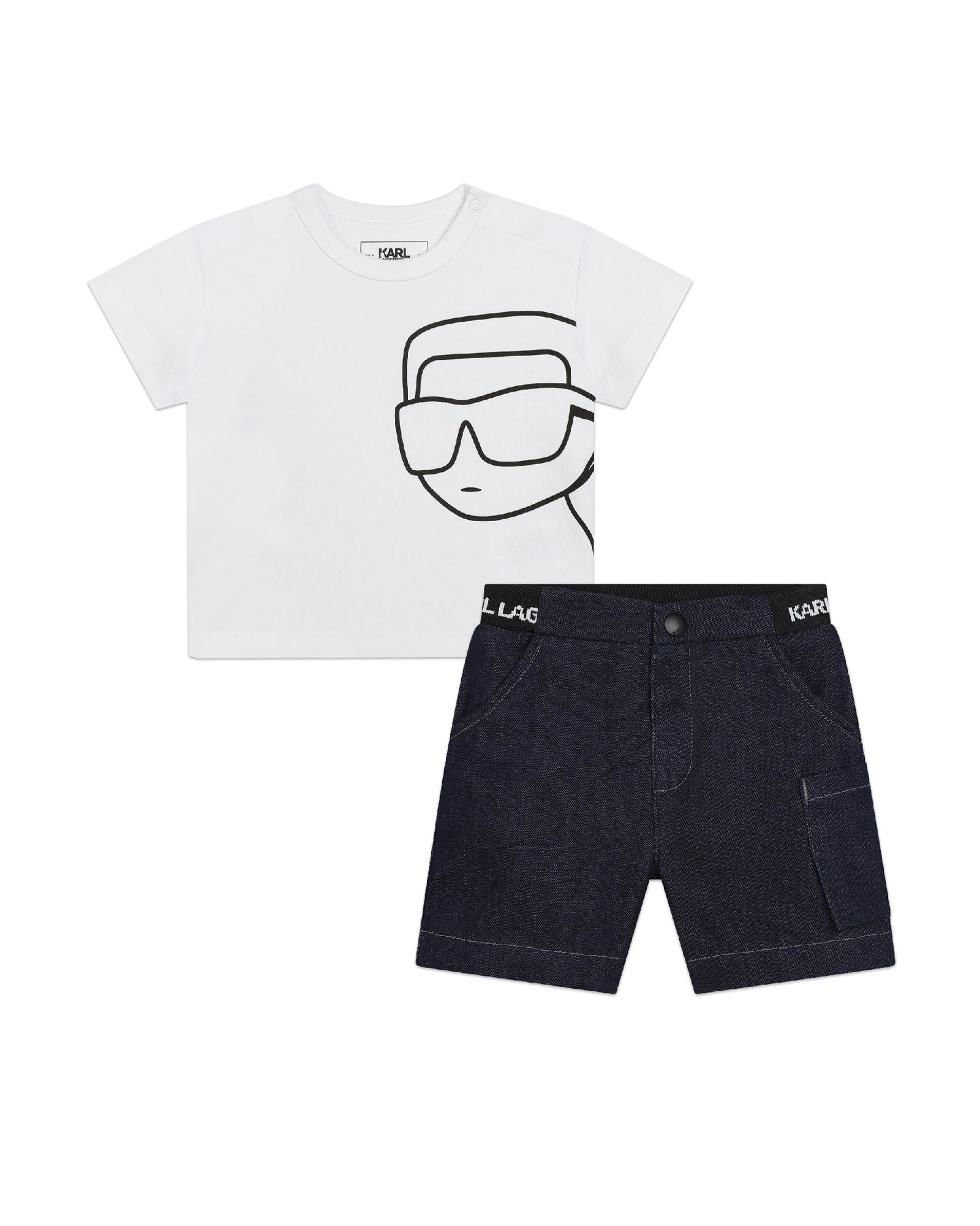 Ensemble t-shirt short en coton - Blanc Bleu