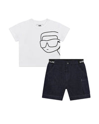 Ensemble t-shirt short en coton - Blanc Bleu