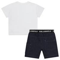 Ensemble t-shirt short en coton - Blanc Bleu