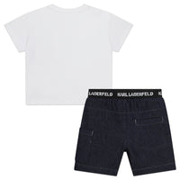 Ensemble t-shirt short en coton - Blanc Bleu