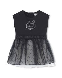 Robe avec tulle à pois - Noir Ecru