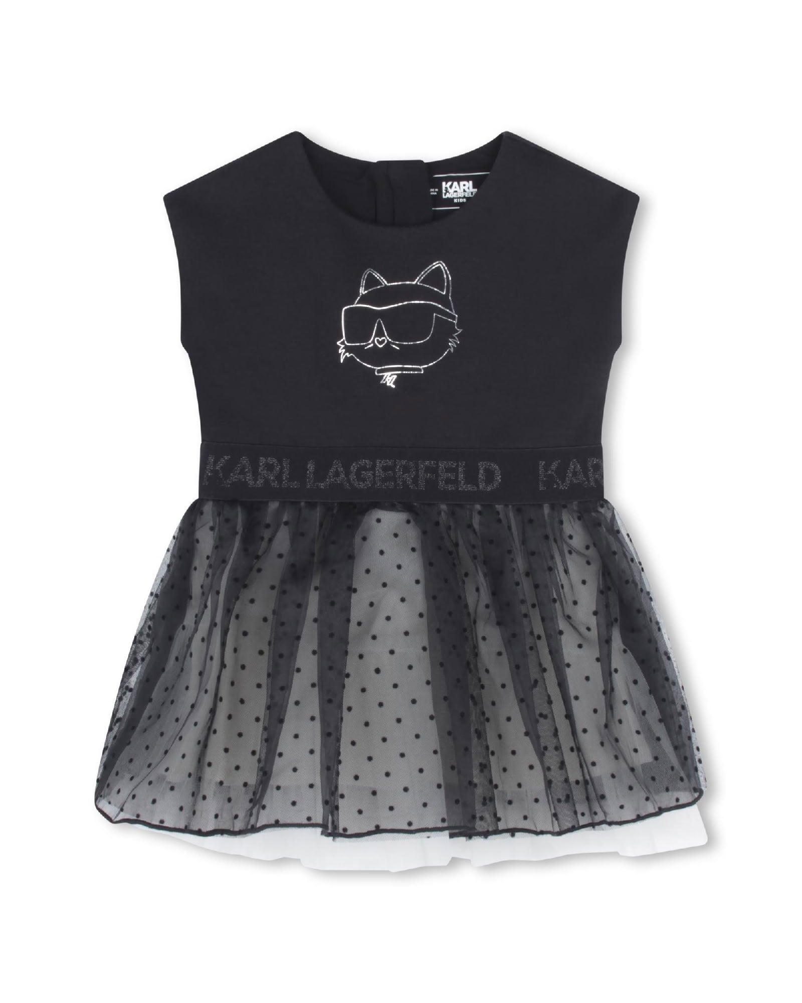 Robe avec tulle à pois - Noir Ecru