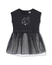 Robe avec tulle à pois - Noir Ecru