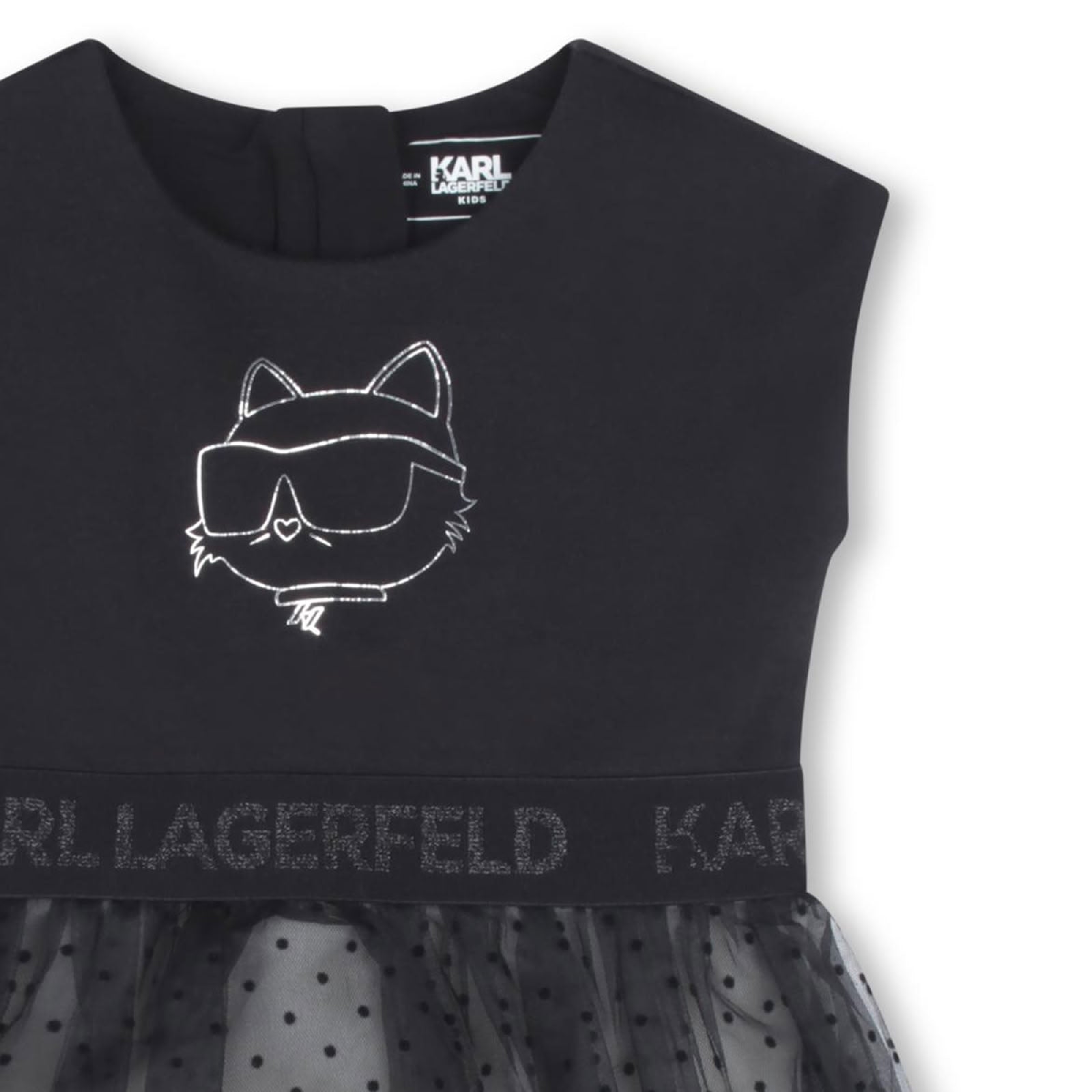 Robe avec tulle à pois - Noir Ecru