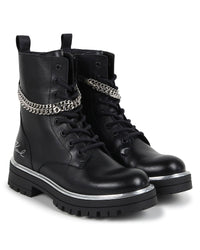 Bottines avec logo en cuir - Black