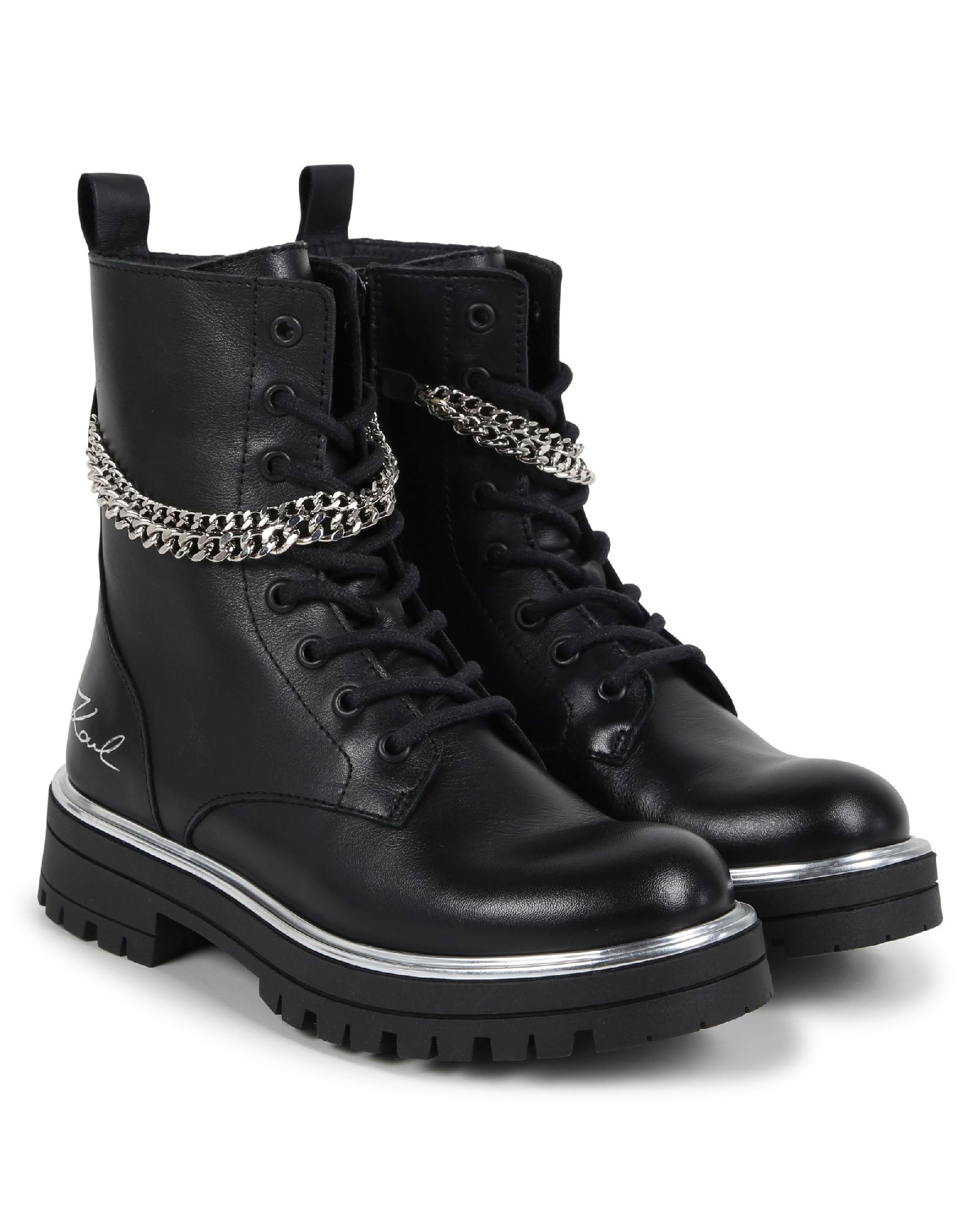 Bottines avec logo en cuir - Black