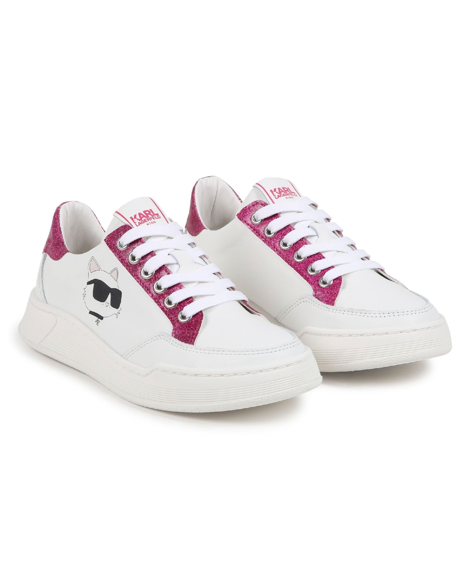 Sneakers avec logo en cuir - Blanc