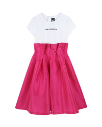 Robe de ceremonie à manches courtes avec logo - Rose Blanc