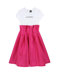Robe de ceremonie à manches courtes avec logo - Rose Blanc
