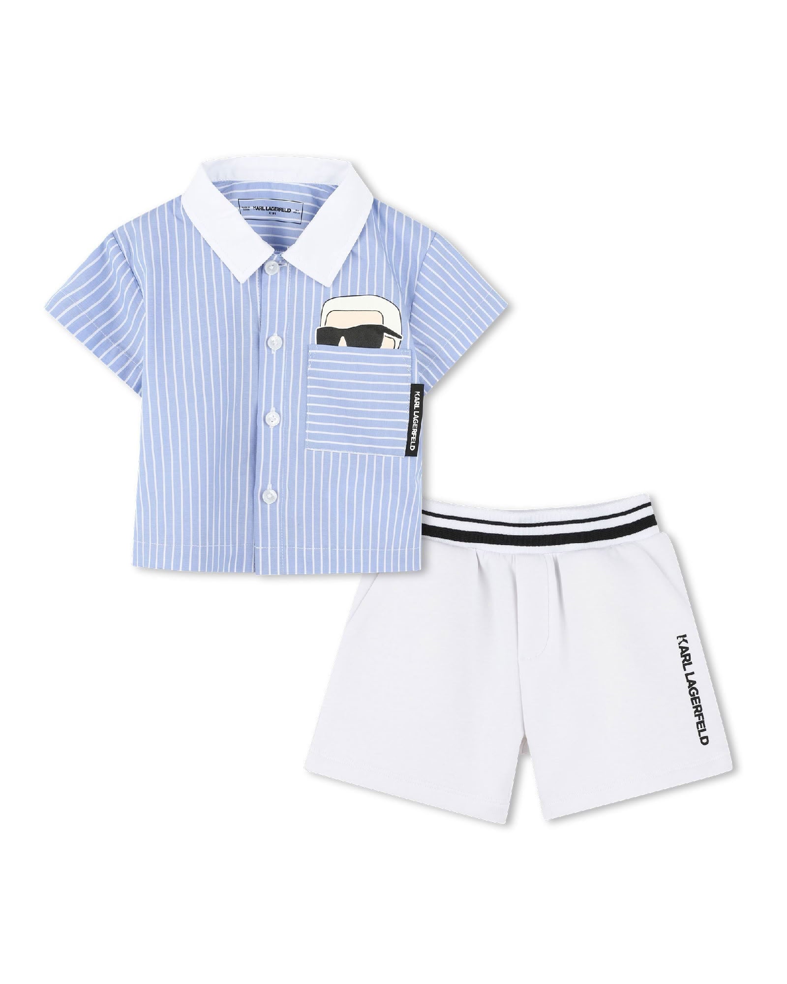 Shorts and shirt set with cotton logo - Blue White