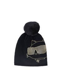 Bonnet en tricot avec pompon - Black