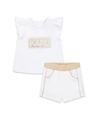 Ensemble t-shirt et short en coton - Blanc Beige