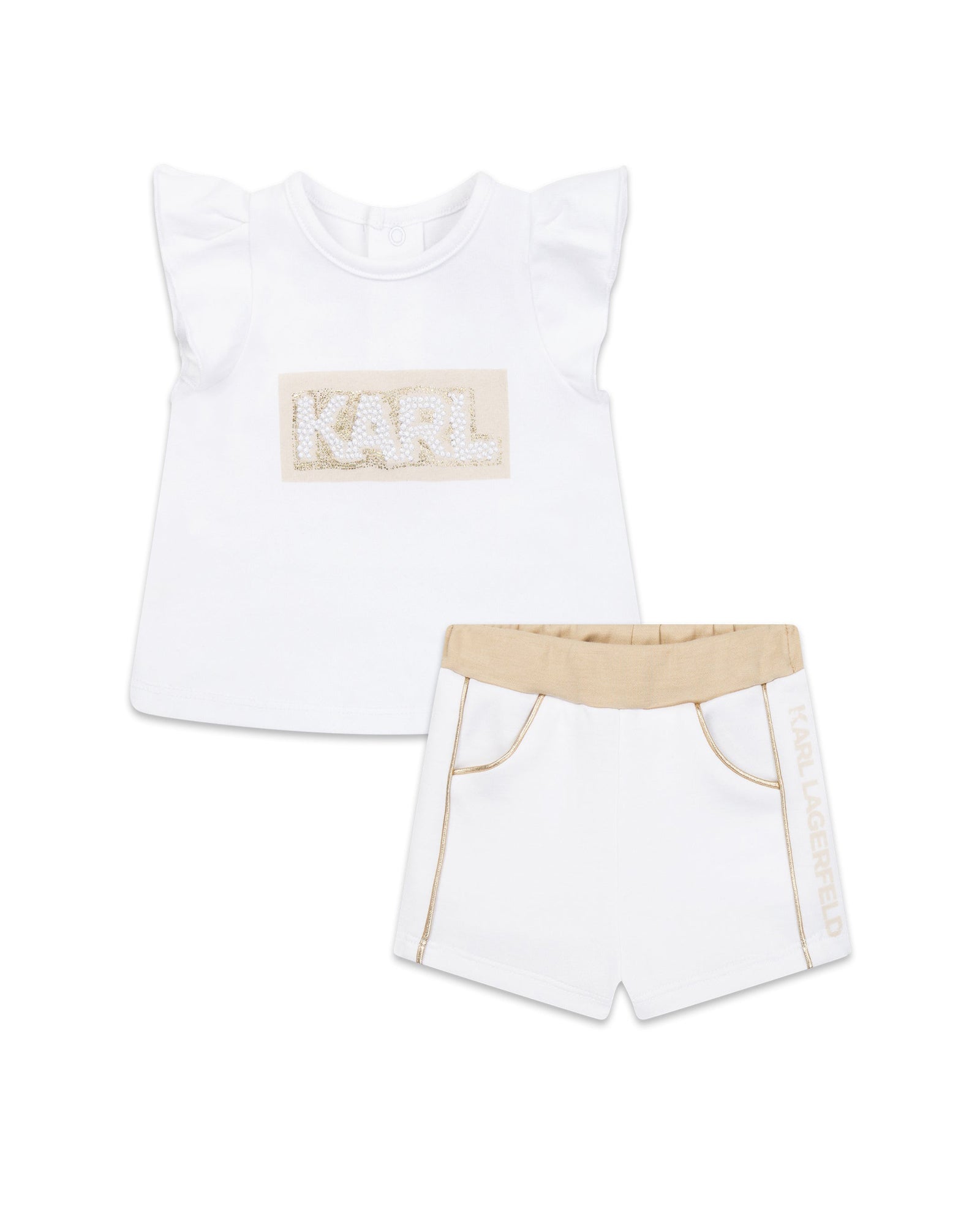 Ensemble t-shirt et short en coton - Blanc Beige