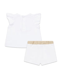 Ensemble t-shirt et short en coton - Blanc Beige