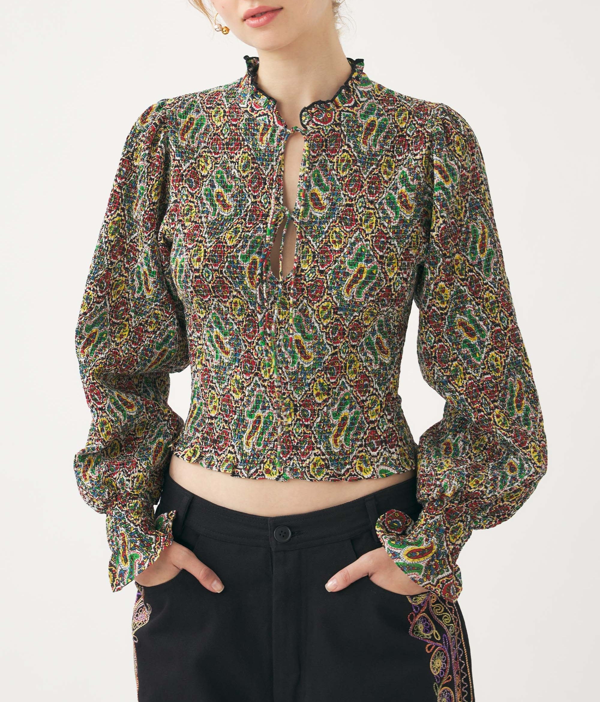 GREEN ZENA SMOCK BLOUSE