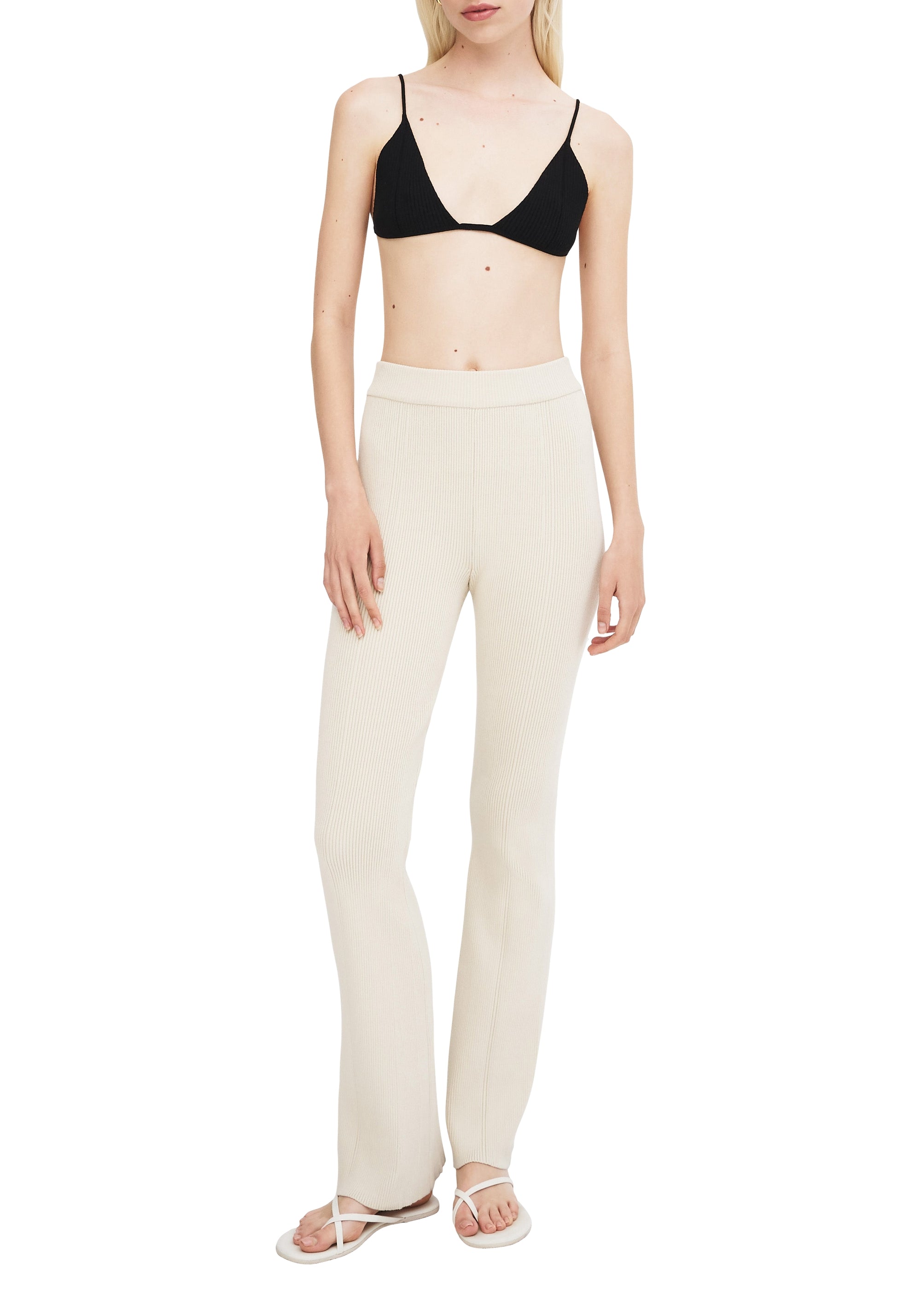 Pantalon évasé et côtelé - Crème