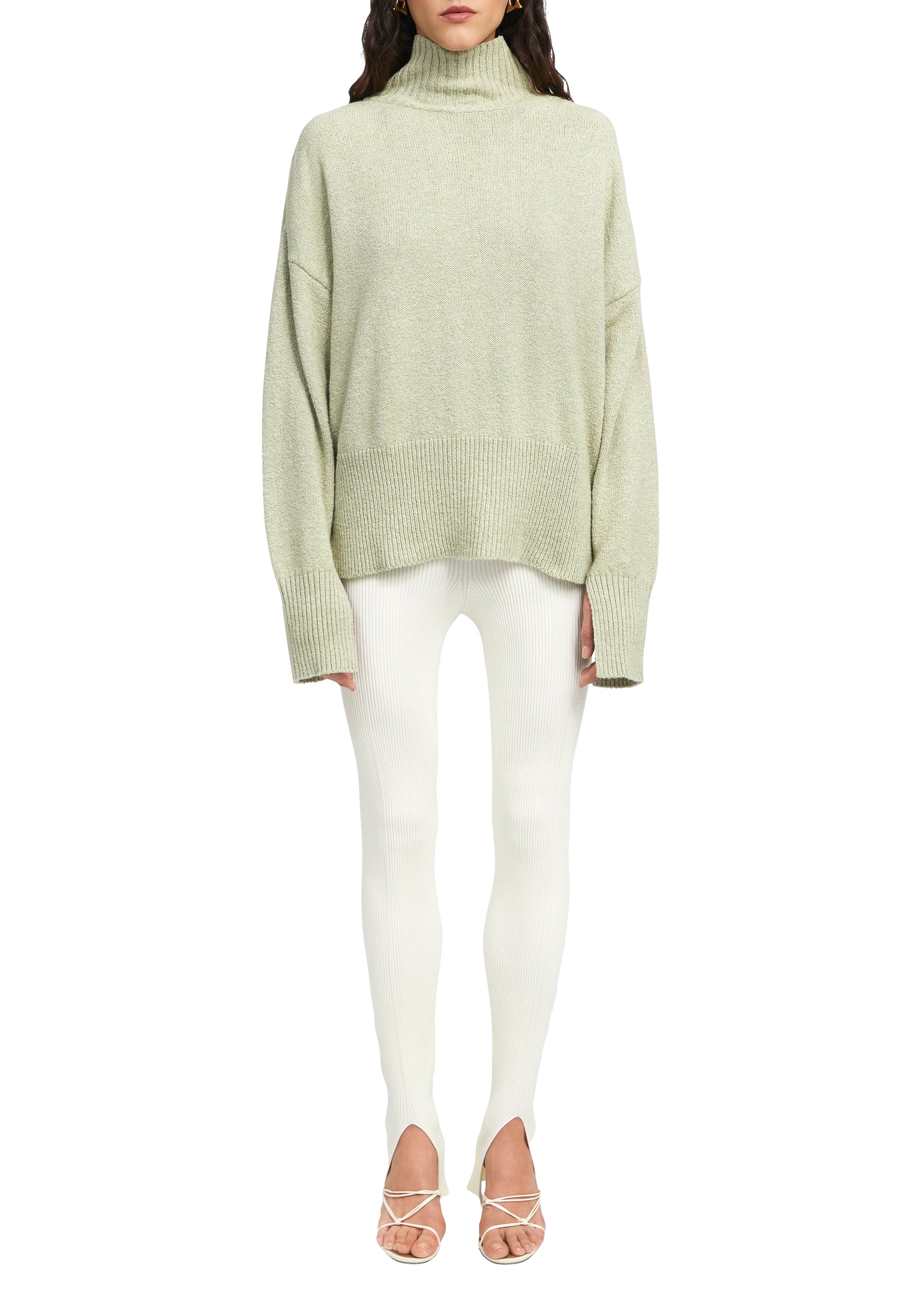 Legging côtelé à fentes - Crème