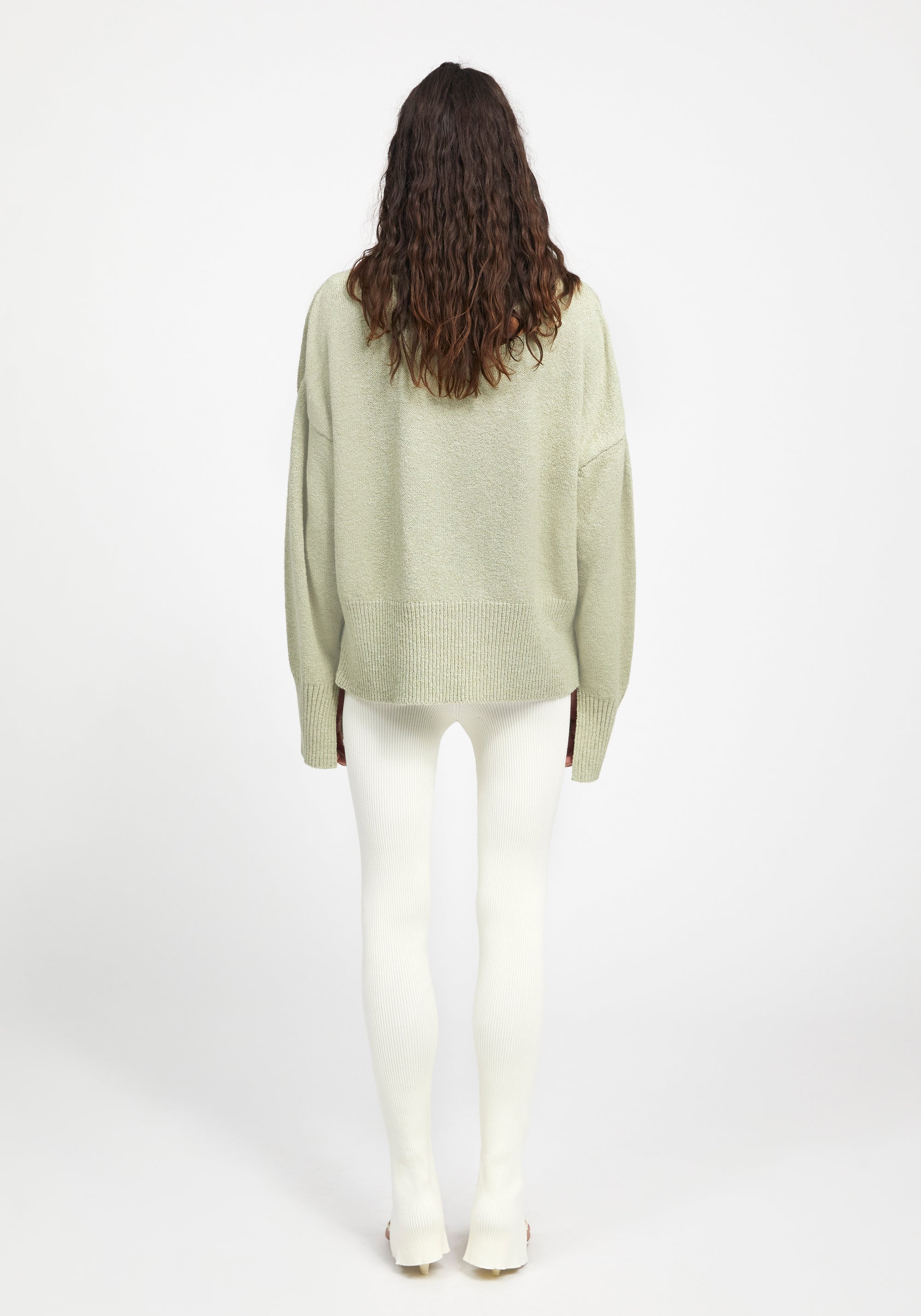 Legging côtelé à fentes - Crème