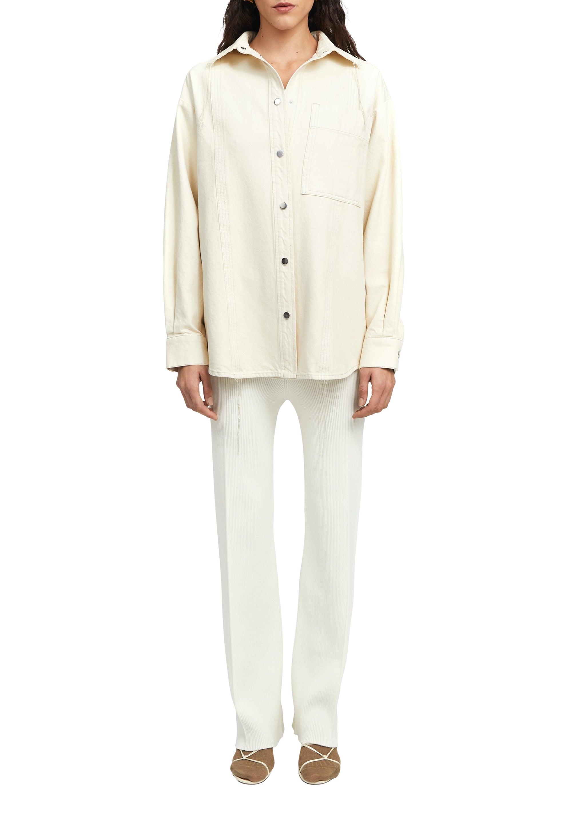 Pantalon droit côtelé - Crème