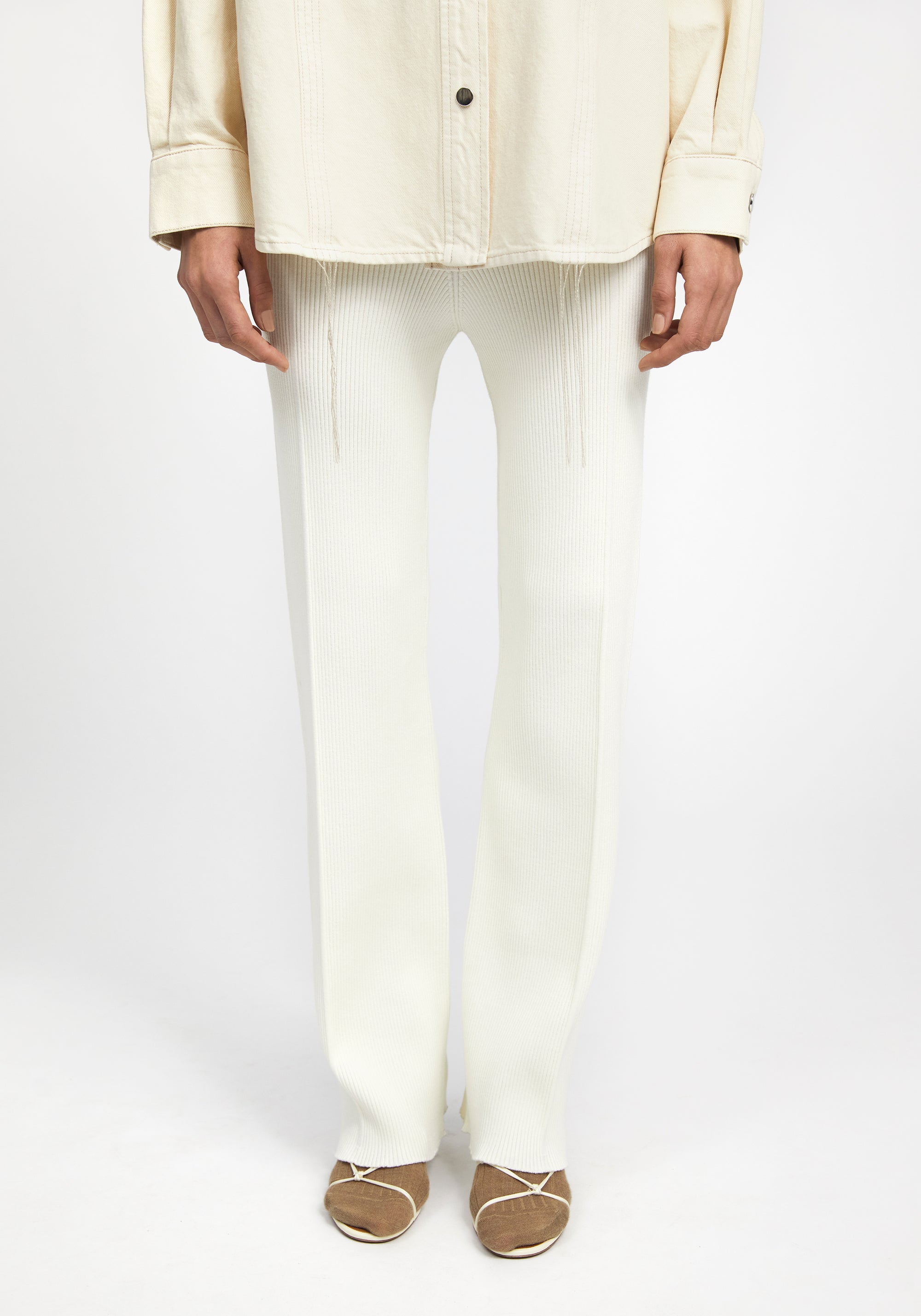 Pantalon droit côtelé - Crème