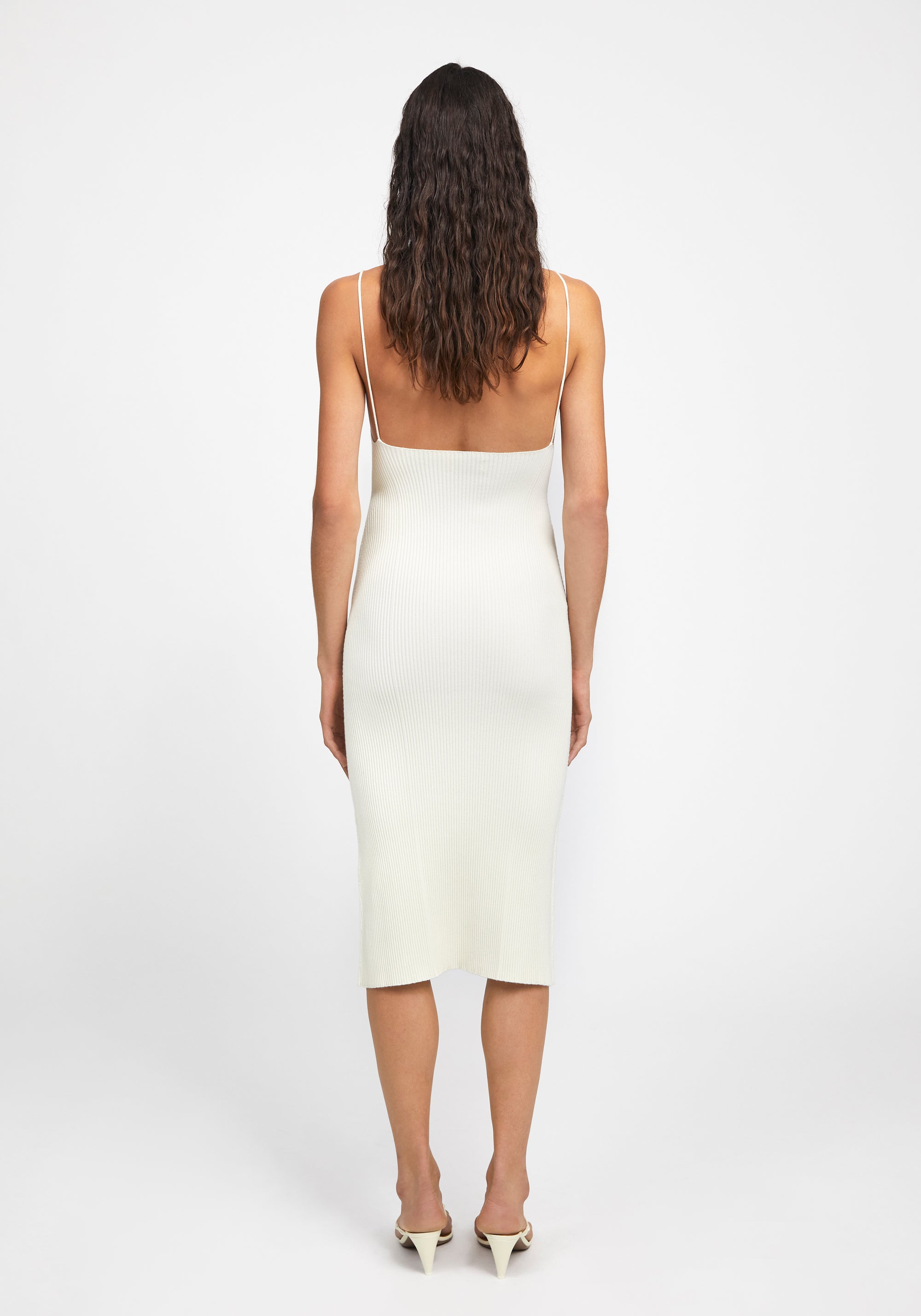 Robe midi côtelée - Crème