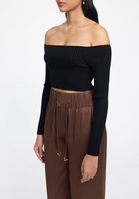 Ribbed bardot T-shirt - Black