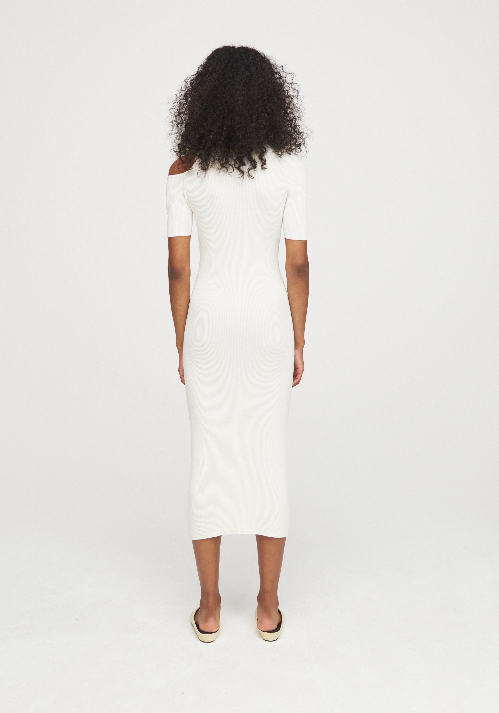 Ribbed cut-out midi dress - Cream