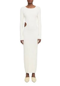 Robe longue côtelée à découpes - Crème