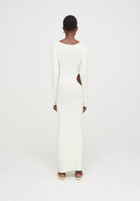 Robe longue côtelée à découpes - Crème
