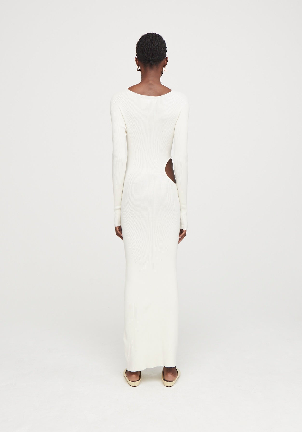 Robe longue côtelée à découpes - Crème