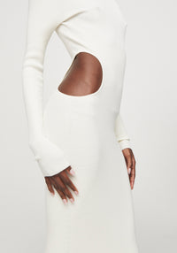 Robe longue côtelée à découpes - Crème