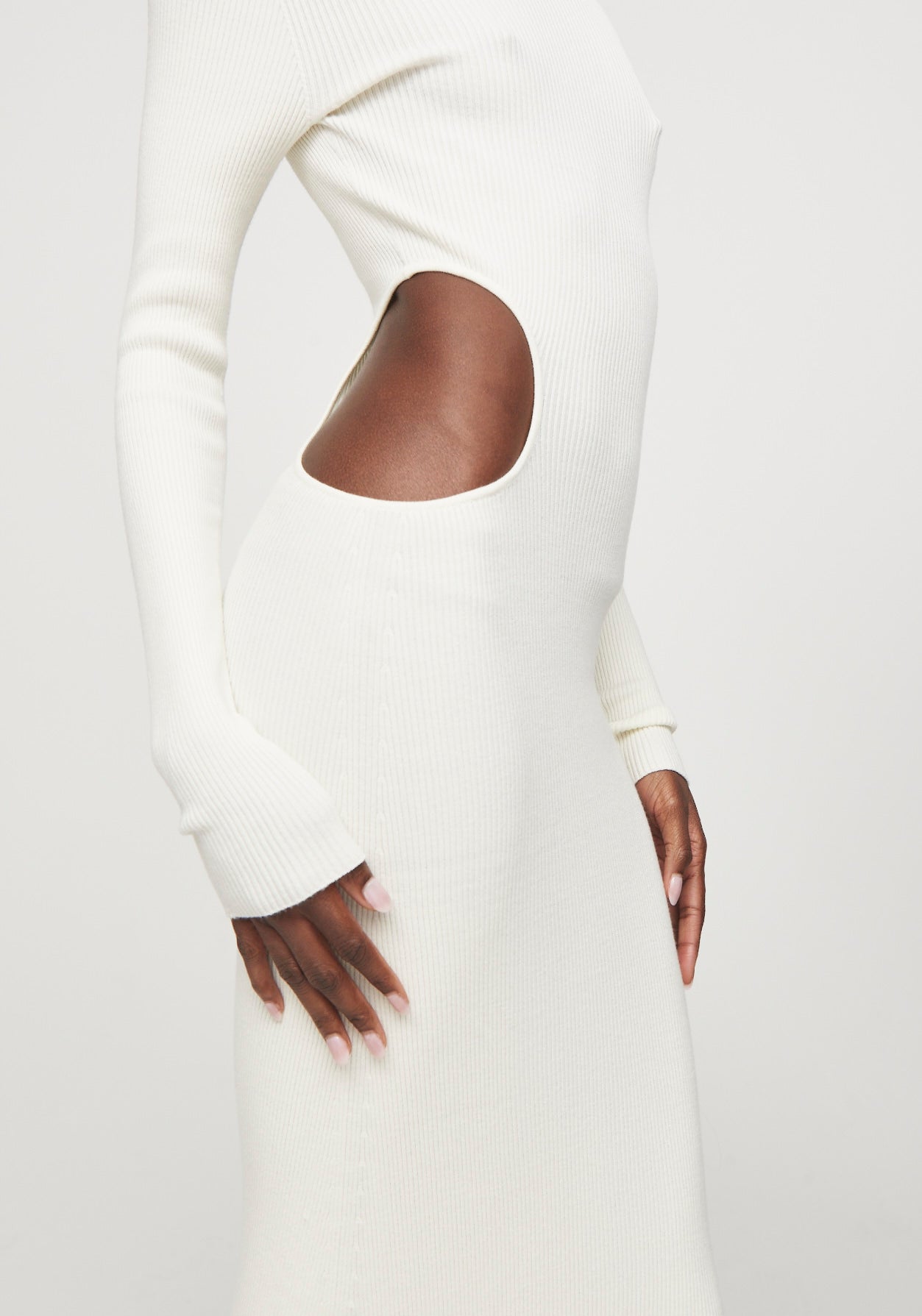 Robe longue côtelée à découpes - Crème
