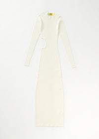 Robe longue côtelée à découpes - Crème